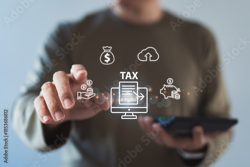 Billede på lærred Digital tax e filing system with financial service icons