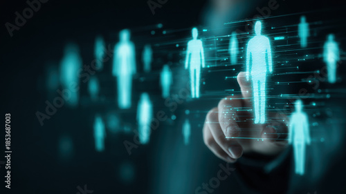 Abstract Digital People Silhouettes with Financial Graph Data Holographic Blue Network Business Analytics Technology Big Data