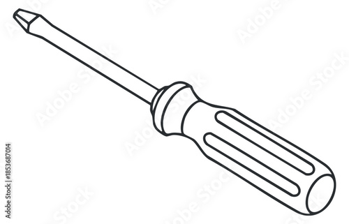 A flathead screwdriver with a detailed outline in vector style, perfect for technical illustrations and tool-related designs