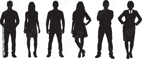 Diverse group of people silhouettes standing on white background Keywords: silhouette, people