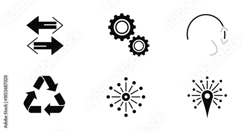 Industrial Cog Gears and Loading Spinner Progress Icons Set