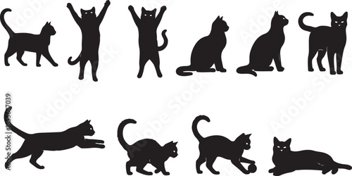 Dynamic Cat Silhouettes in Action animal domestic