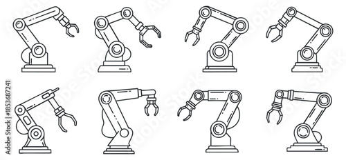 A set of robotic arms in outline vector style, suitable for technology and automation projects and designs