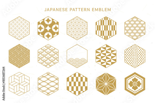 シンプルな和柄フレームセット／六角形デザイン