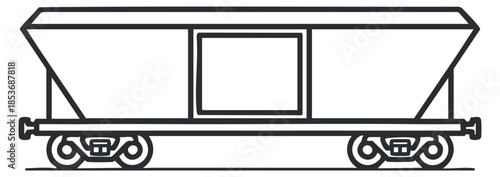 An outline illustration of a cargo train car in minimalist vector style, suitable for transportation and logistics design projects