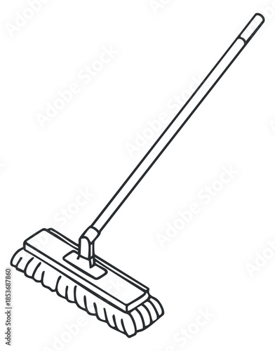 An outline illustration of a broom with a long handle in minimalist vector style, suitable for cleaning and household themes
