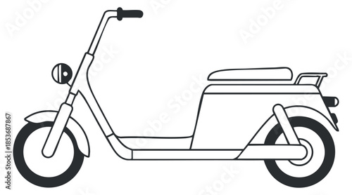A side view of a scooter in clean minimalist outline vector style, suitable for transportation and mobility design projects