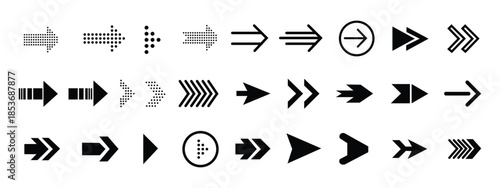 Modern Right pointing arrows icon set vector. direction, movement symbol. vector illustration.