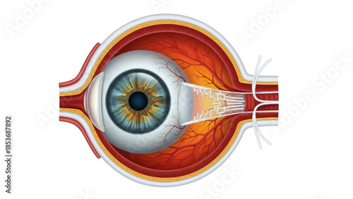 Detailed illustration of the human eye's internal anatomy and structure