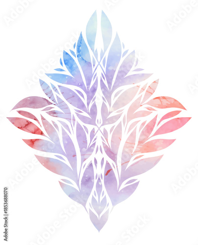 Vector watercolor leaves illustration. Nature clip art with colorful paint geometric foliage and stems