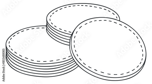 A stack of round plates in black and white outline vector style, ideal for kitchen and restaurant design