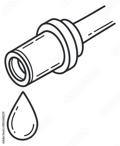 A line art illustration of a faucet with a water droplet in minimalist vector style, suitable for plumbing and renovation projects