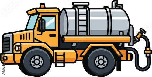 Yellow Septic Tanker Truck with Hose and Tank Illustration