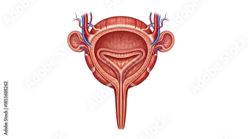 Detailed anatomical illustration of the female reproductive system viewed from the front