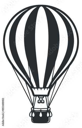 A hot air balloon in a minimalist black and white vector style, suitable for travel and adventure-themed designs