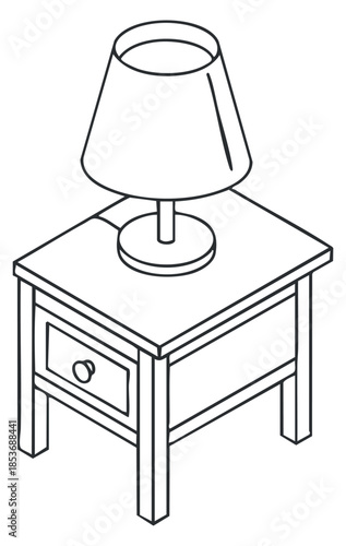 A simple outline illustration of a lamp on a nightstand in minimalist vector style, ideal for interior design projects