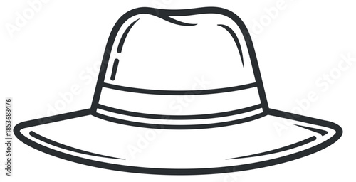 A simple outline illustration of a wide-brimmed hat in minimalist vector style, perfect for summer fashion branding