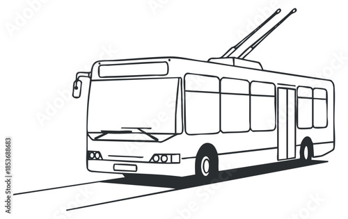 A trolleybus in minimalist outline vector style, ideal for transportation and urban mobility designs