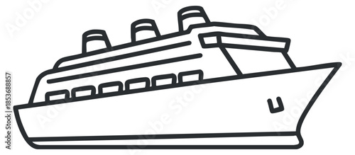 A cruise ship illustration in outline vector style, perfect for travel-related designs and maritime themes
