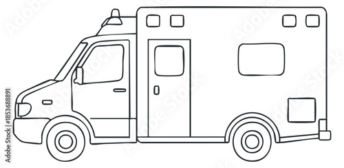 An ambulance vehicle in a clean outline vector style, suitable for healthcare and emergency services design projects