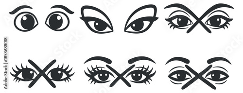 A set of diverse eye icons in black and white minimalist vector style, ideal for creative designs and illustrations