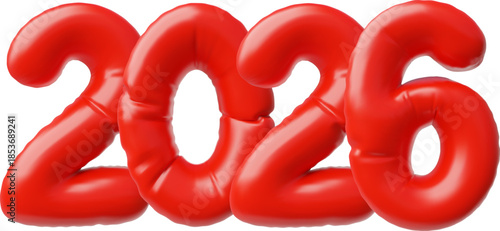 3D numbers, red, inflatable, balloon, New Year. Christmas symbol.