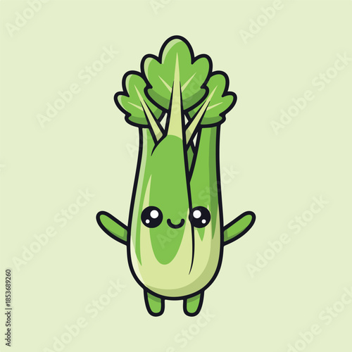 Cute Kawaii Bok Choy Vegetable Mascot Character Cartoon Illustration