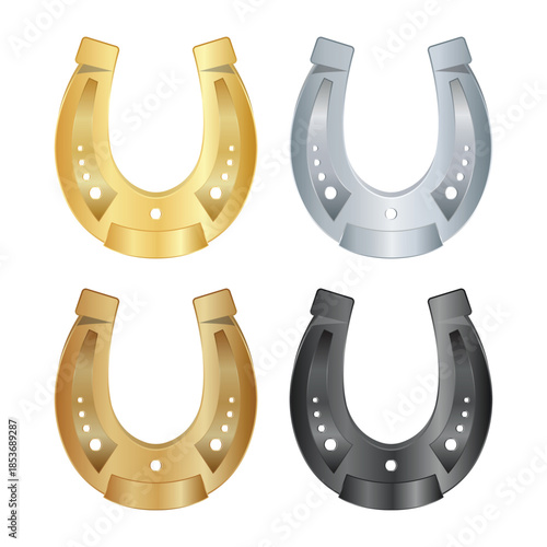 Shiny Gold and Silver Horseshoe Vector Illustration
