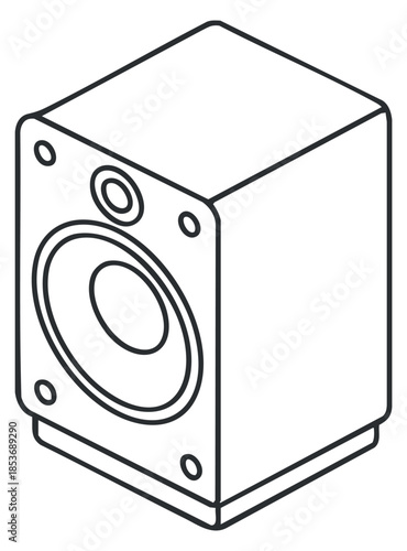 An outline illustration of a compact audio speaker in minimalist vector style, suitable for music and technology projects