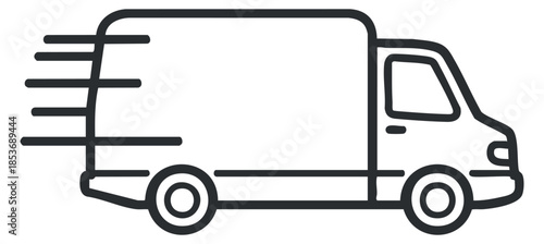 A delivery van in a simple black outline vector style, ideal for transportation and logistics branding