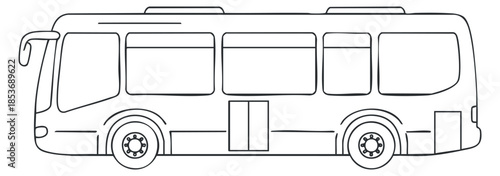 A side view of a city bus in simple black and white outline vector style, suitable for urban transport graphics and designs