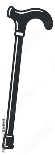A walking cane in a black and white minimalist vector style, suitable for health and mobility-related designs