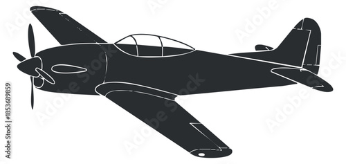 A vintage airplane in black and white outline vector style, suitable for aviation-themed designs and graphics