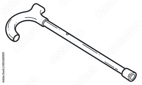 A detailed illustration of a walking cane in outline vector style, ideal for healthcare and mobility design projects