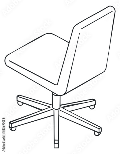 A modern office chair with a swivel base and simple outline in minimalist vector style, ideal for interior design projects