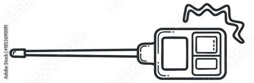 A cooking thermometer with a probe and digital display in black and white outline vector style, perfect for culinary applications