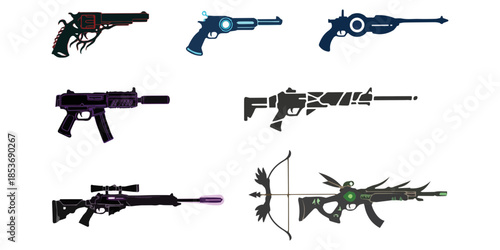 Collection of various modern and fantasy weapons