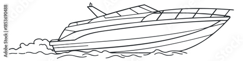 A sleek yacht sailing across the water in clean line art vector style, suitable for nautical-themed designs and illustrations