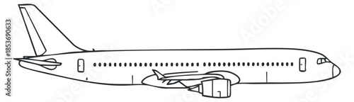 An outline illustration of a commercial airplane in a minimalist vector style, suitable for travel and aviation-related projects