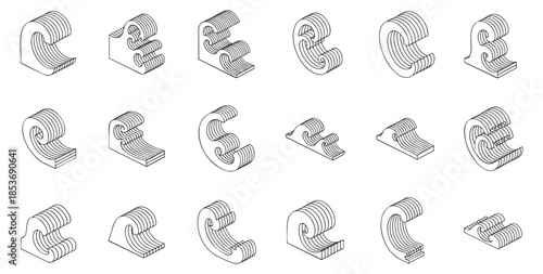 A set of various clip designs in outline vector style, suitable for office supply branding and creative projects