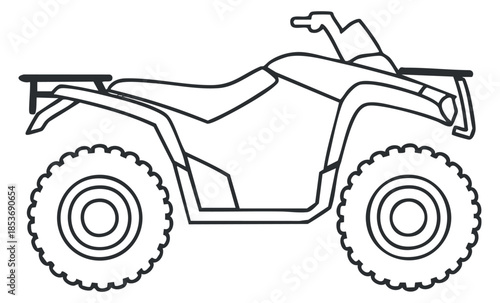 A line drawing of an all-terrain vehicle (ATV) in a minimalist vector style, ideal for outdoor sports and recreational designs