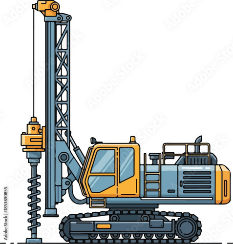 Illustration of a Heavy Duty Tracked Piling Rig Drilling Machine Isolated on White Background