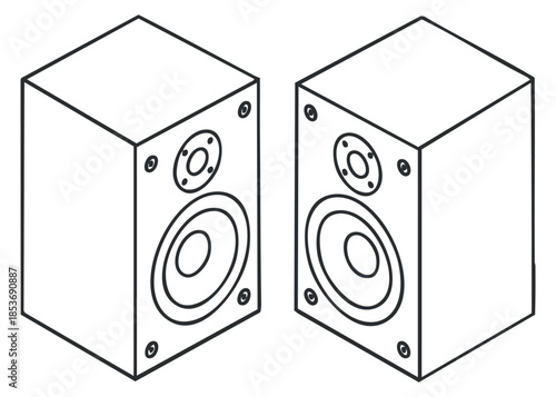 A pair of audio speakers in flat modern outline vector style, suitable for music and sound design projects
