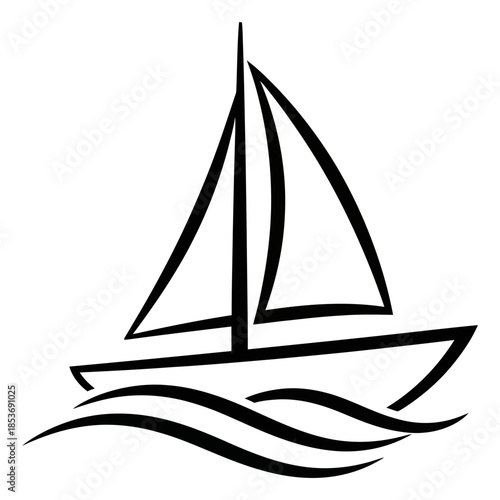 Sailboat gliding across serene waters under a clear sky, depicted in simple illustration