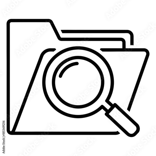 Magnifying glass examining a file folder with a camera lens icon