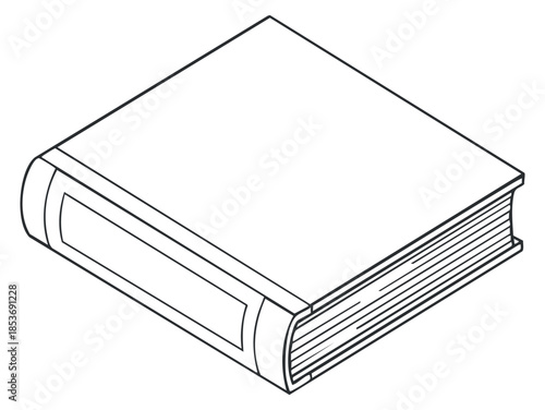 An outline illustration of a closed book in minimalist black and white vector style, perfect for educational materials or publishing projects