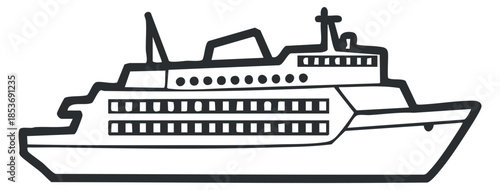 A cruise ship illustration in outline minimalist vector style, suitable for travel and tourism themes