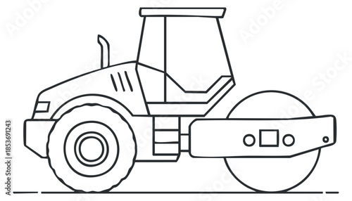 A steamroller tractor in outline vector style, suitable for construction and engineering projects