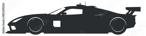 A sleek silhouette of a racing car in black vector style, perfect for automotive design and branding