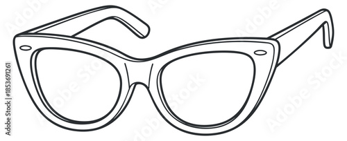 A pair of vintage cat-eye sunglasses in black and white outline vector style, ideal for fashion design projects